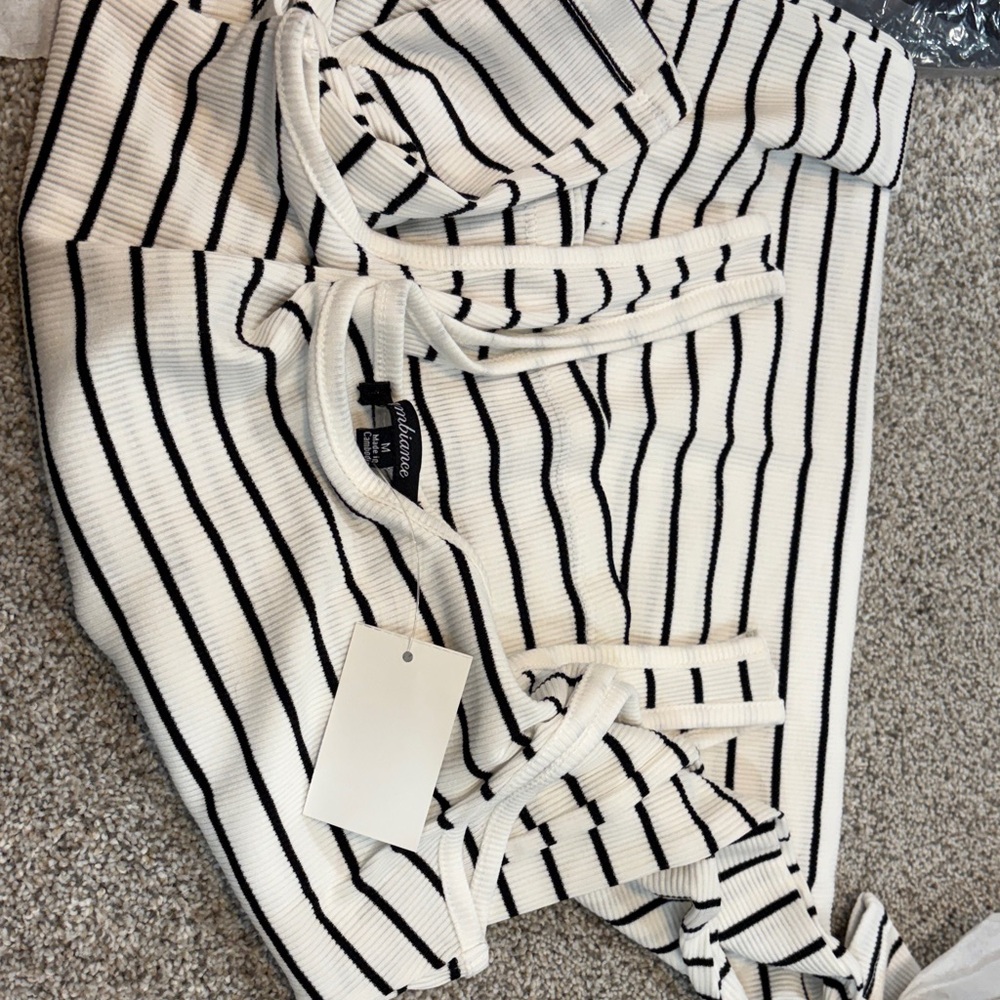 Ambiance Black and White Striped Kids Casual Dress